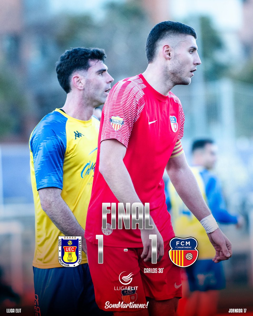 martinenc's tweet image. ⏱ 𝗙𝗜𝗡𝗔𝗟
🔴@UECastelldefels 1-1 #FCMartinenc 
⚽ Carlos

#SomMartinenc #futbolcat