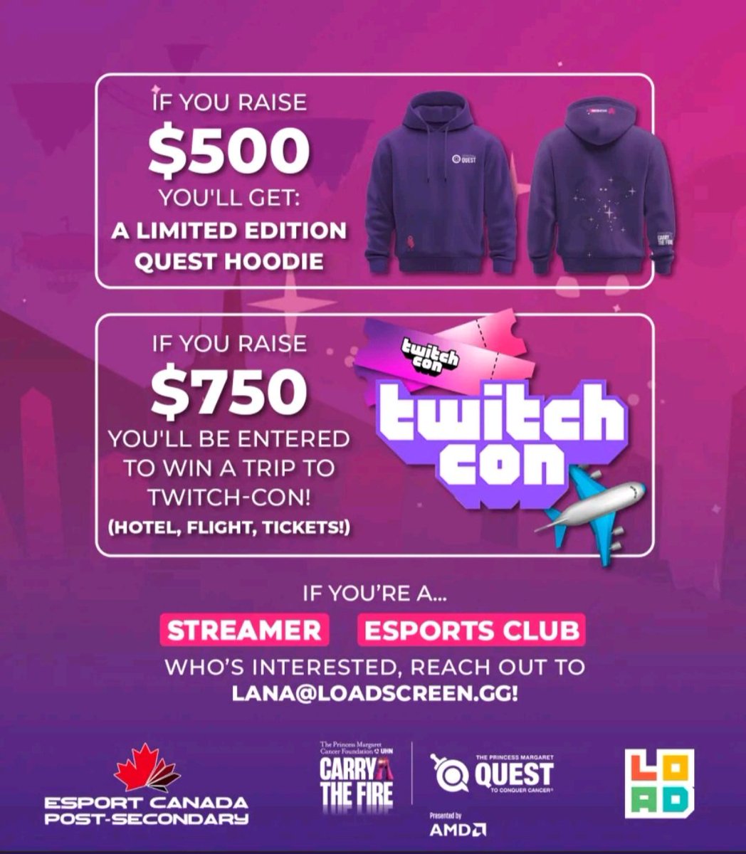 Looking for streamers!

The Quest Ultimate Streamathon returns in support of life-saving cancer research at The Princess Margaret Cancer Foundation. Streamers can play a real role in supporting research that saves lives.

Cantact lana@loadscreen.gg to learn how to get involved.
