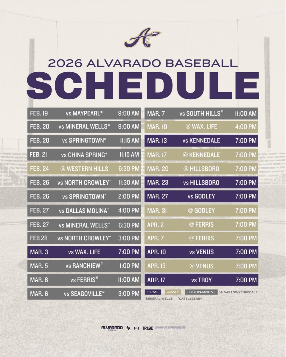 Mark Your Calendars ⚾️🗓️

The 2026 𝐀𝐋𝐕𝐀𝐑𝐀𝐃𝐎 Indians Baseball season is here! Here is the schedule. Bring the energy &amp; support our Indians! Let’s go, Indians!

#AlvaradoExcellence #TR1BE