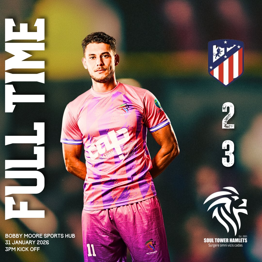 ⏹️ FULL TIME: Athletic Newham 2 - 3 SOUL Tower Hamlets

WHAT A COMEBACK! 🦁 After a difficult start going two goals down within 16 minutes, the Lions showed incredible spirit and "SOUL" to fight back and secure a massive three points on the road at the Bobby Moore Sports Hub!

⚽