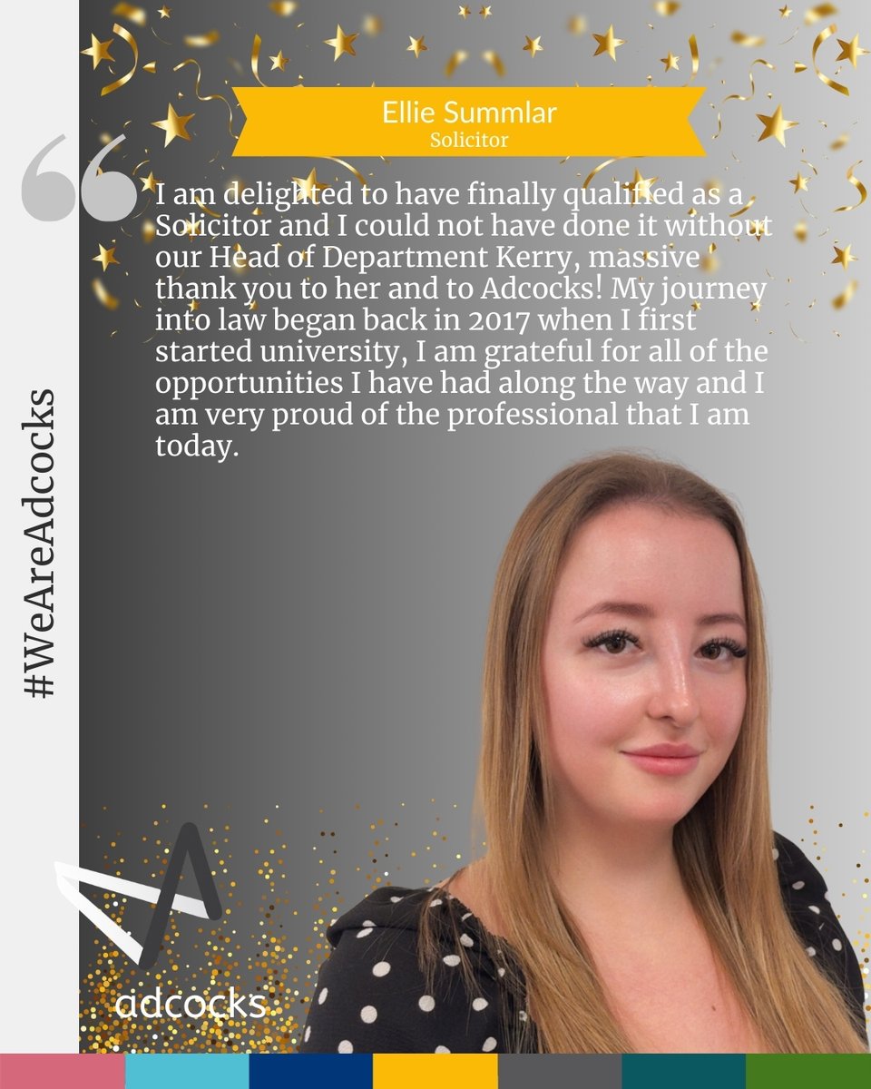 Adcocks1910's tweet photo. We’re incredibly proud to share that Ellie Summlar has officially qualified as a Solicitor 🎉
Ellie’s dedication, professionalism, and commitment to her clients have been clear throughout her training, and we’re delighted to see her reach this milestone 👏 https://t.co/b1d9g7ObEN