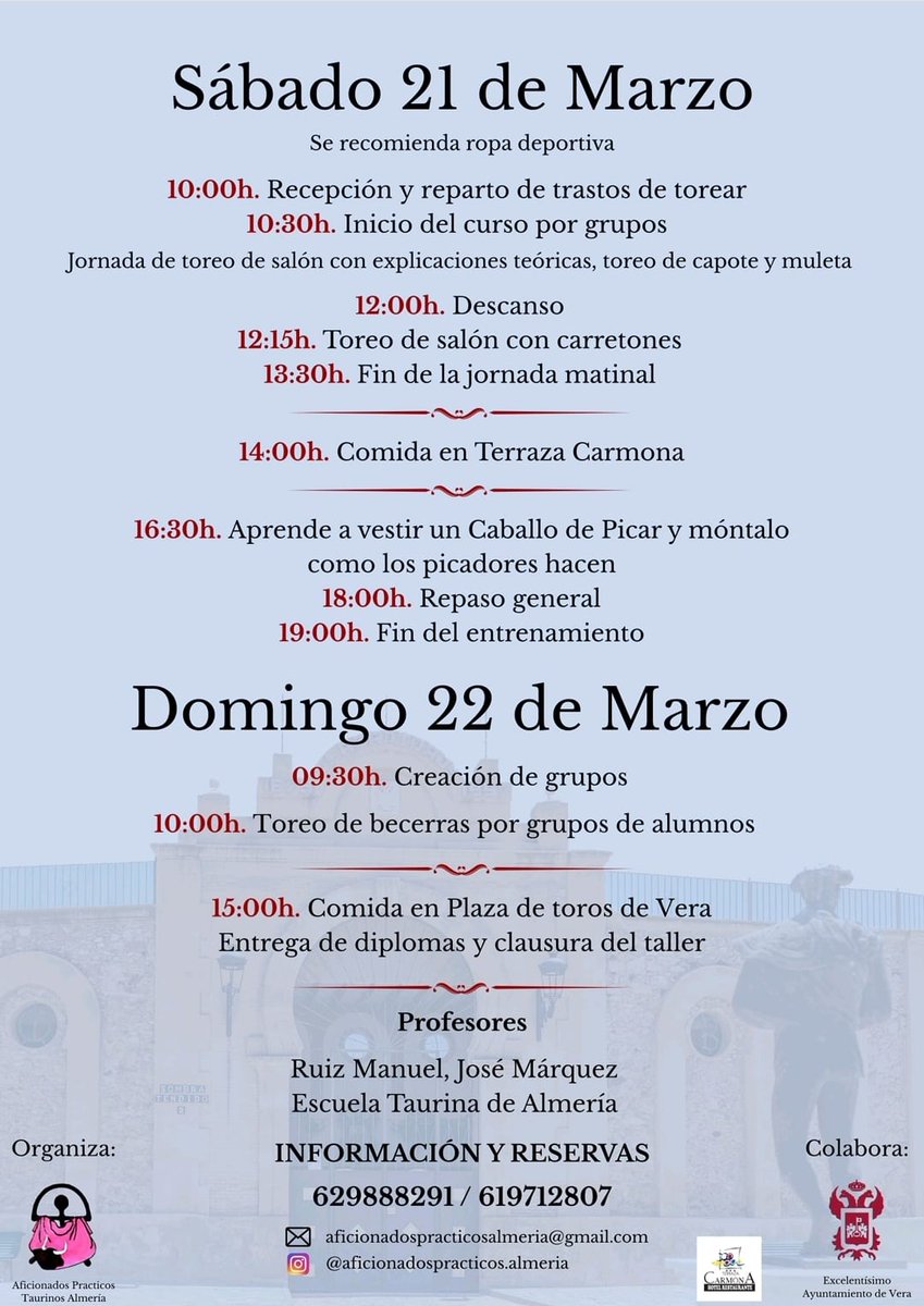 aptalmeria's tweet photo. En la noche de ayer se presentó el 1er Taller para Aficionados Prácticos en Vera.
Te ofrecemos una experiencia única.
En un fin de semana intenso podrás aprender, practicar el toreo.
Y sentir las embestidas de una becerra.
☎️
619712807/629888291 https://t.co/mxglnt3AOe