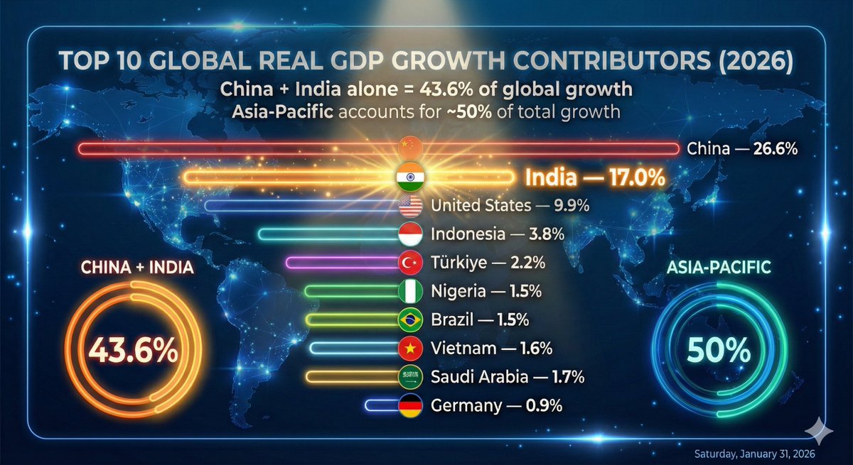 FI_InvestIndia's tweet photo. The Most Powerful Visual I am sharing today on Real GDP Contributors in 2026 !!!!

INDIA 🔥🔥🔥

#FI https://t.co/fojFaWlKiL