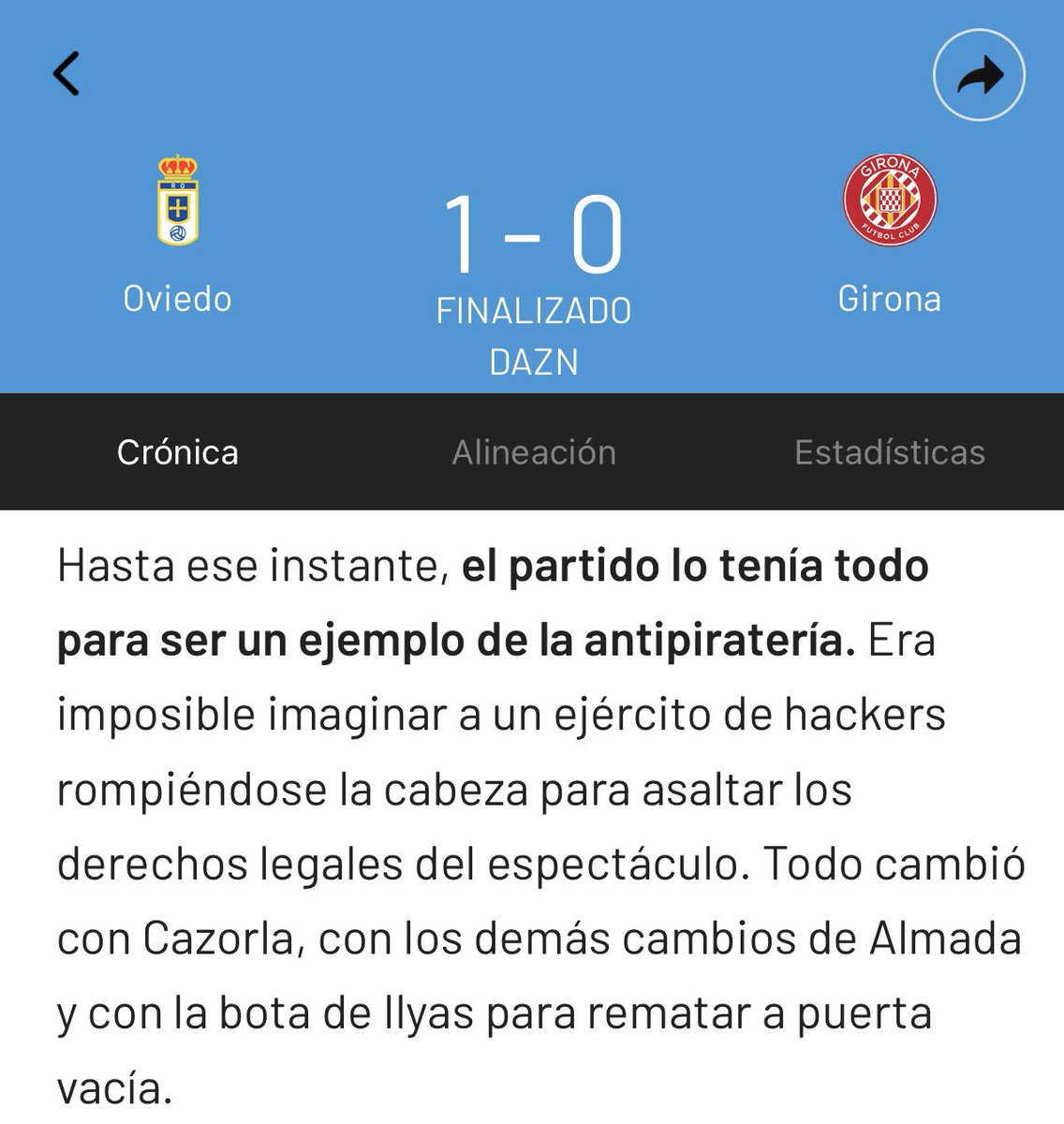 Estoy llorando con la crónica del Oviedo - Girona.

El partido ha sido tan aburrido que el redactor ha escrito lo siguiente:
