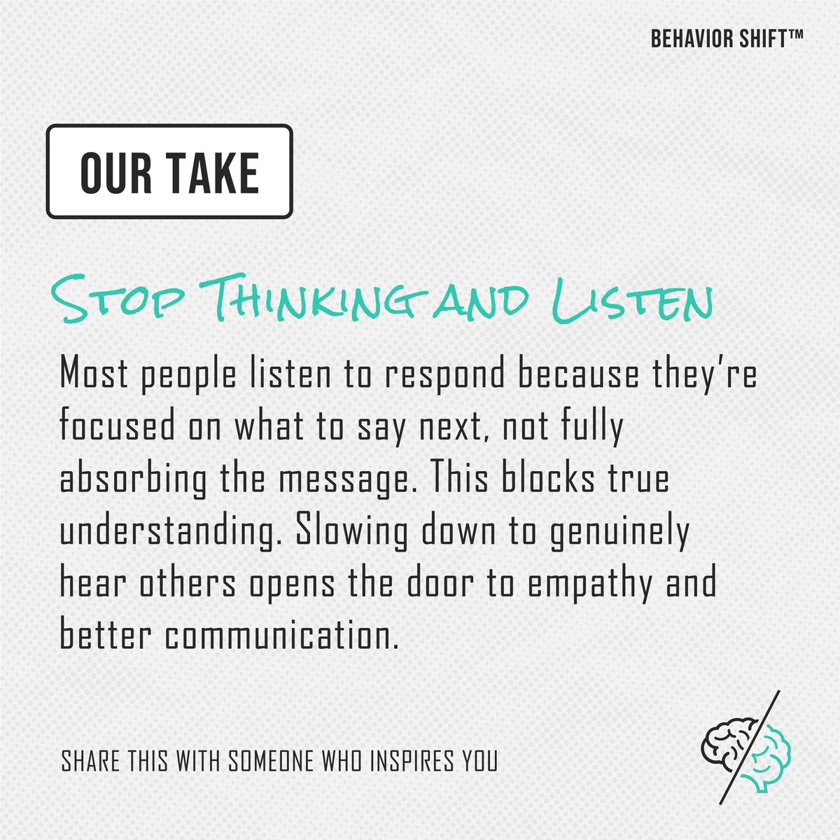 BehaviorShift's tweet image. Most people don’t listen to understand.
They listen to reply.

Slowing down enough to truly hear someone changes the entire conversation — and the relationship.

Listening is a skill.
And it’s one worth practicing.

#BehaviorShift #ActiveListening