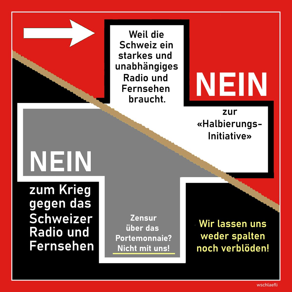 Wer die Schweiz 🇨🇭liebt stimmt NEIN und macht sicher nicht das Schweizer Radio und Fernsehen kapputt.
-> NEIN zur Zensur via "Halbierung".