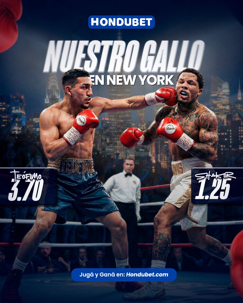 🥊🔥 Nuestro gallo llega a Nueva York listo para hacer historia.

La pelea se vive round a round y las mejores cuotas están en Hondubet.
¿Ya sabés con quién vas en esta guerra de guantes?

👉 Jugá, apostá y ganá en Hondubet.com

#Boxeo #Hondubet #PeleaEstelar #Boxing