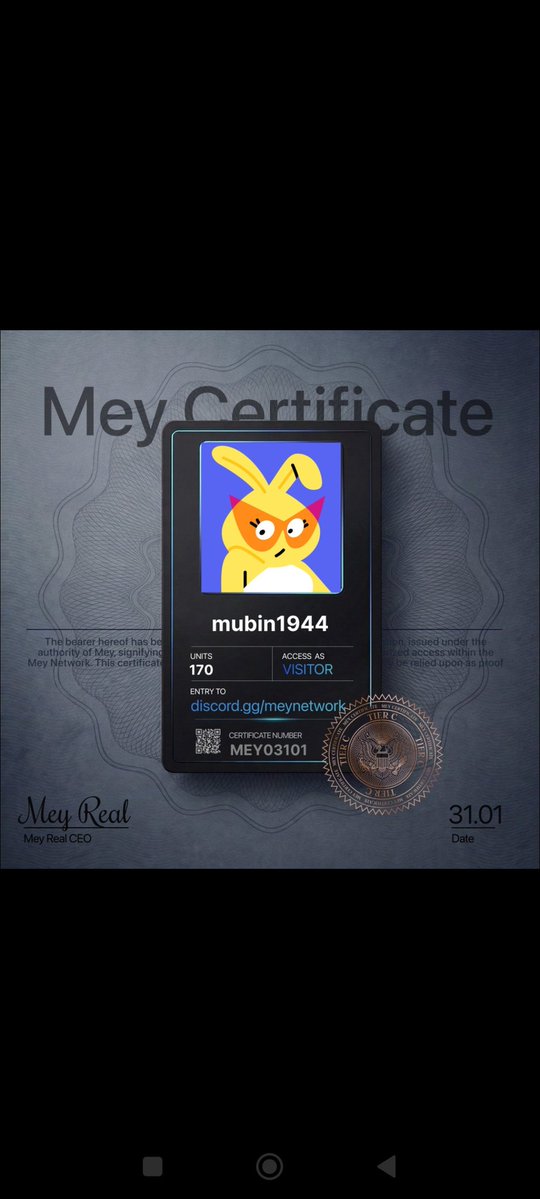 Just got into MEY HQ with my Certificate.

Did not expect this tier 😅

What did you get?

@mey_network → discord.gg/meynetwork