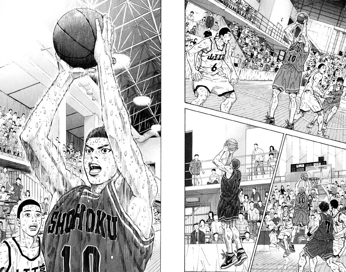 Davisonsousa7's tweet image. É muito significativo essa cesta de Slam Dunk ser um arremesso ao invés de uma enterrada
Representa a metamorfose do delinquente Hanamichi para o atleta Hanamichi.

BASKETBALL-MAN SAKURAGI