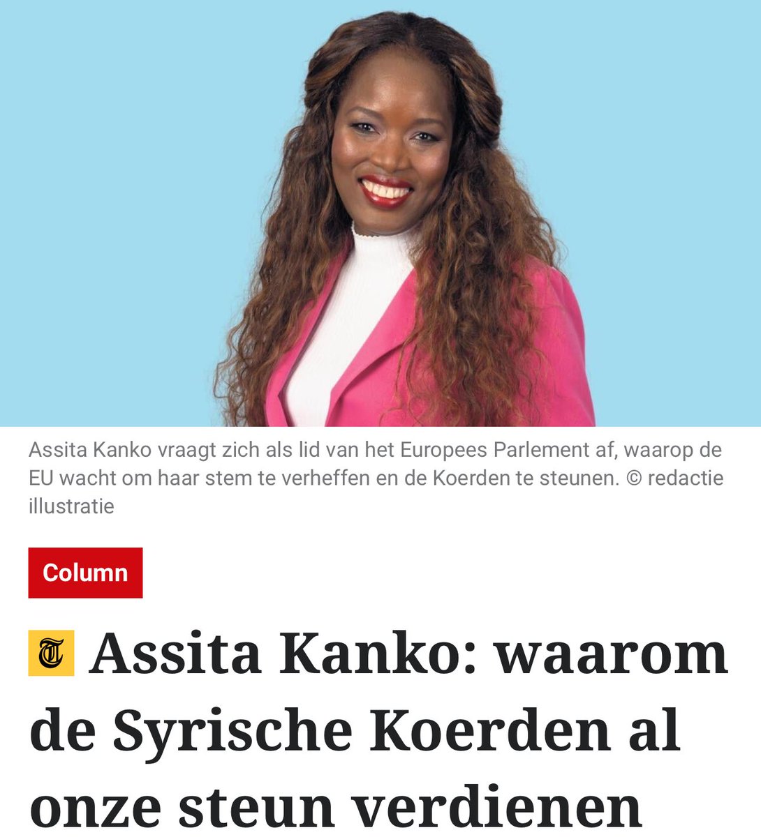 Wat we de voorbije weken in Syrië zagen gebeuren, zou alle alarmbellen moeten doen afgaan. Nog geen jaar geleden zegde de EU het nieuwe Syrische regime voor 2,5 miljard euro financiële steun toe. Absurd.
De Koerden verdienen onze steun.

telegraaf.nl/opinie/assita-…

Colomn <a href="/telegraaf/">De Telegraaf</a>