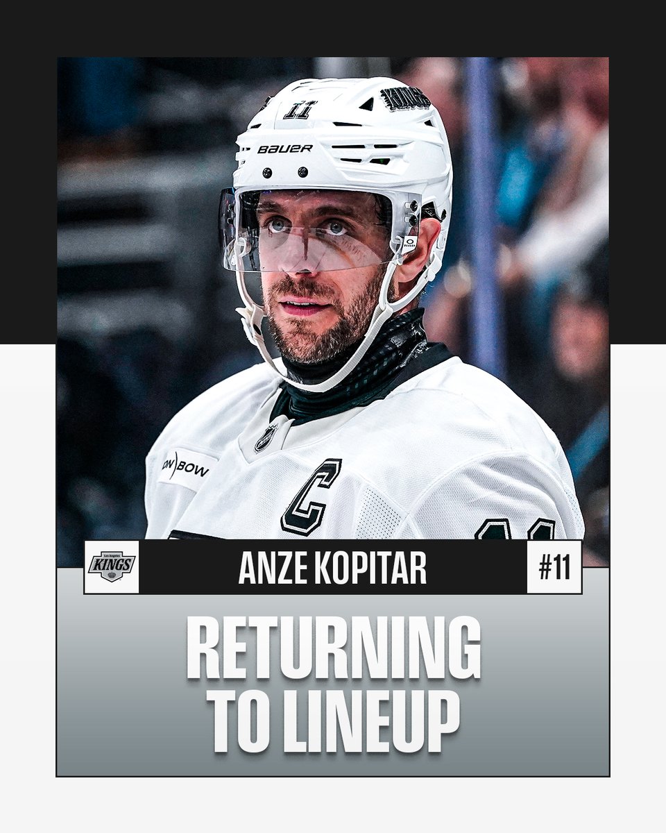 THE CAPTAIN'S BACK 👑 

Anze Kopitar returns to the <a href="/LAKings/">LA Kings</a>' lineup after missing 11 games!