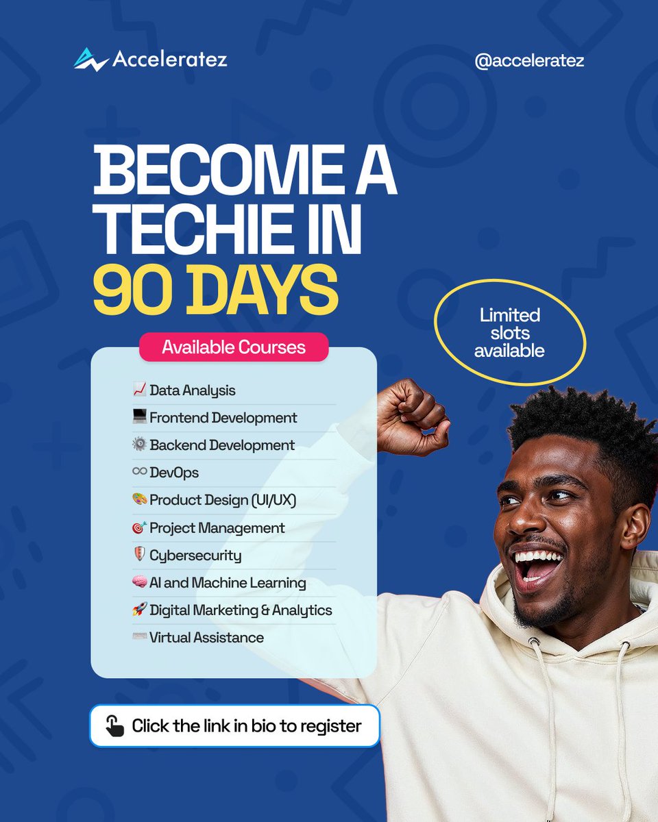 acceleratezhub's tweet photo. In just 90 days, you can move from confused to confident in high-demand fields.

You don’t have to do it alone, we’re here to guide you every step of the way.

👉 Tap the link in our bio to learn more and reserve your spot.

#acceleratez
#techhubinuyo
#techskills
#workspaceinuyo https://t.co/R5AarST6CM