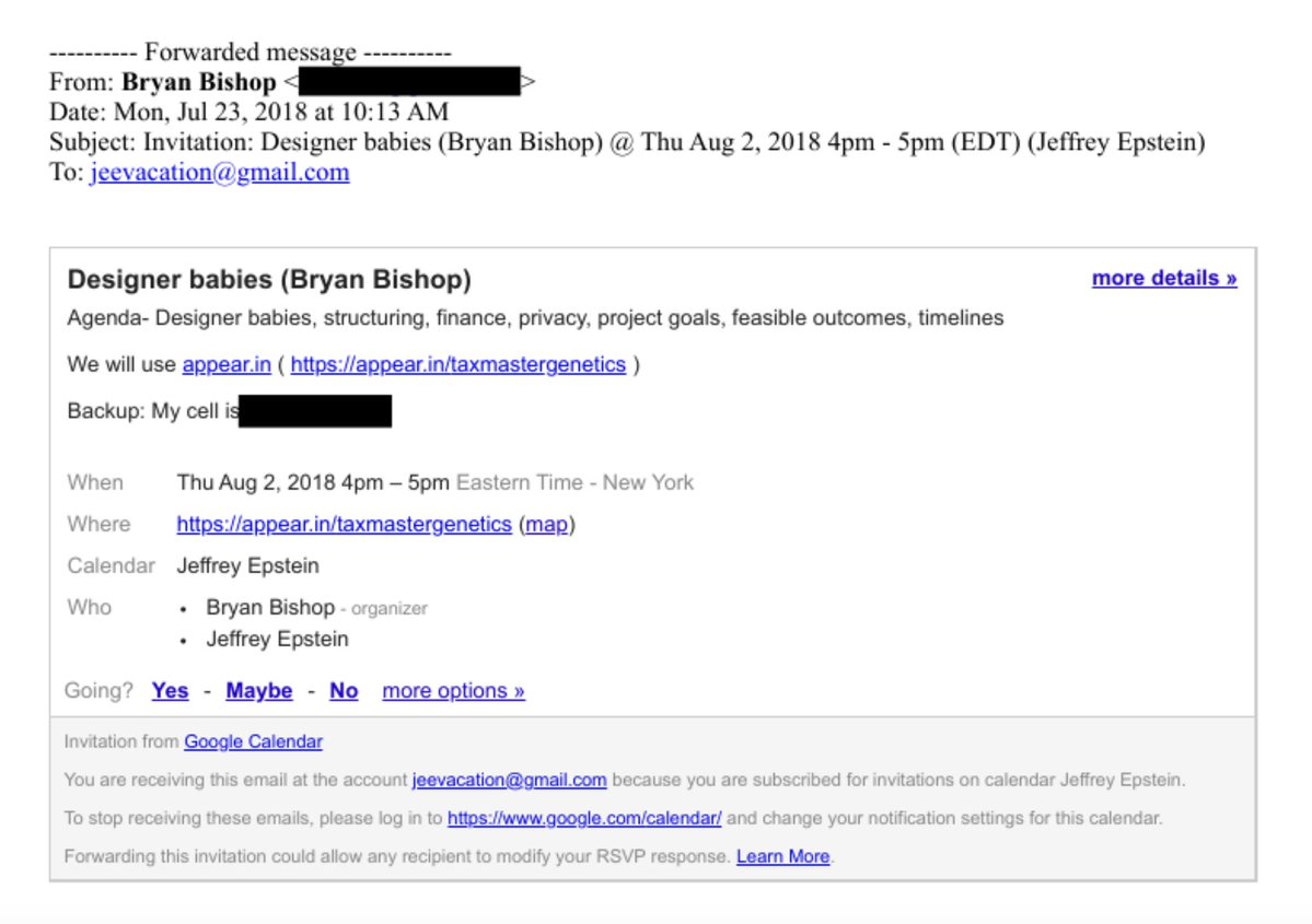 RobertSkvarla's tweet image. Epstein appears to have had multiple meetings with biohacker Bryan Bishop about cryptocurrency and "designer babies" (genetic engineering)!!