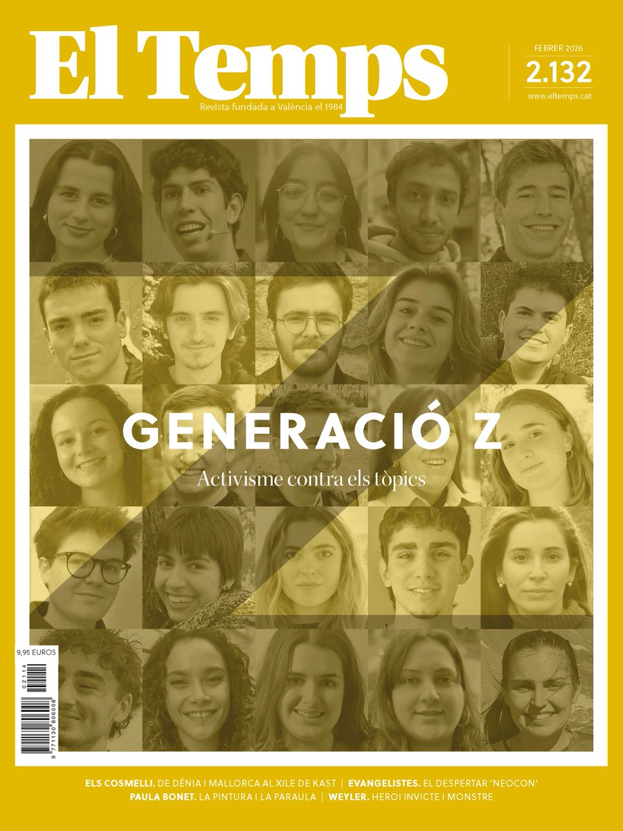 ElTemps_cat's tweet image. 📰 Ja tenim la revista de febrer!! 

✊Amb un dossier que mostra l'activisme de la Generació Z i dona veu a 25 joves referents en les seues lluites 

➡️A més: 

🖌️Entrevista a Paula Bonet 
✝️L'auge 'neocon' dels evangelistes
🔎La nissaga Cosmelli i la connexió amb Kast