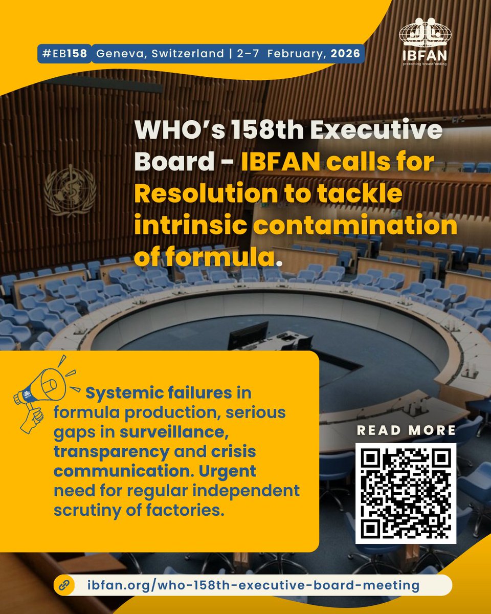 ibfanglobal's tweet photo. WHO’s 158th Executive Board – IBFAN calls for Resolution to tackle intrinsic contamination of formula. 
🔗 Read more: https://t.co/4VGMBG21Xt
#IBFAN #WHO #EB158 https://t.co/53vRdDnR8z