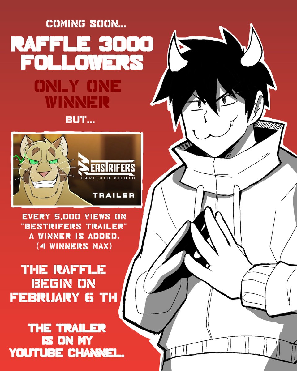Ki'ubo
NUEVA RIFA!!! En esta ocasión será un solo ganador pero les tengo un reto muy xD😈. Cada 5k vistas que recibe el tráiler de Beastrifers en Youtube, añadiré un ganador más a la rifa (4 maximo). La rifa inicia el 6 de Febrero. Si no han visto el Trailer es su oportunidad :3