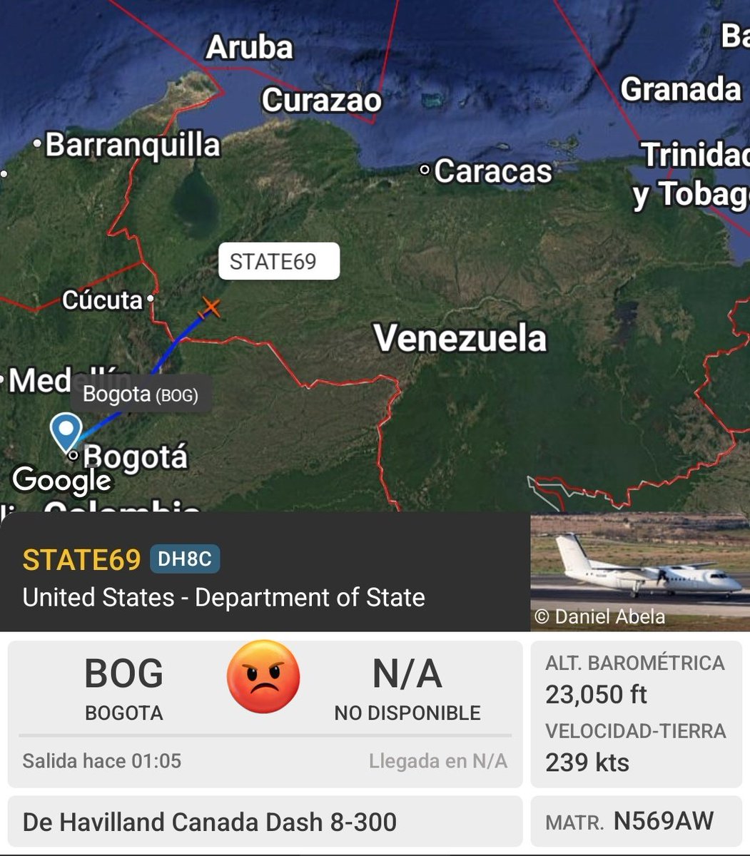 Arr3ch0's tweet image. N569AW del Departamento de Estado 🇺🇲 STATE69 procedente de Bogotá, muy probablemente con Laura F. Dogu, Chargé d'Affaires de la Embajada de Estados Unidos en Caracas, a bordo.