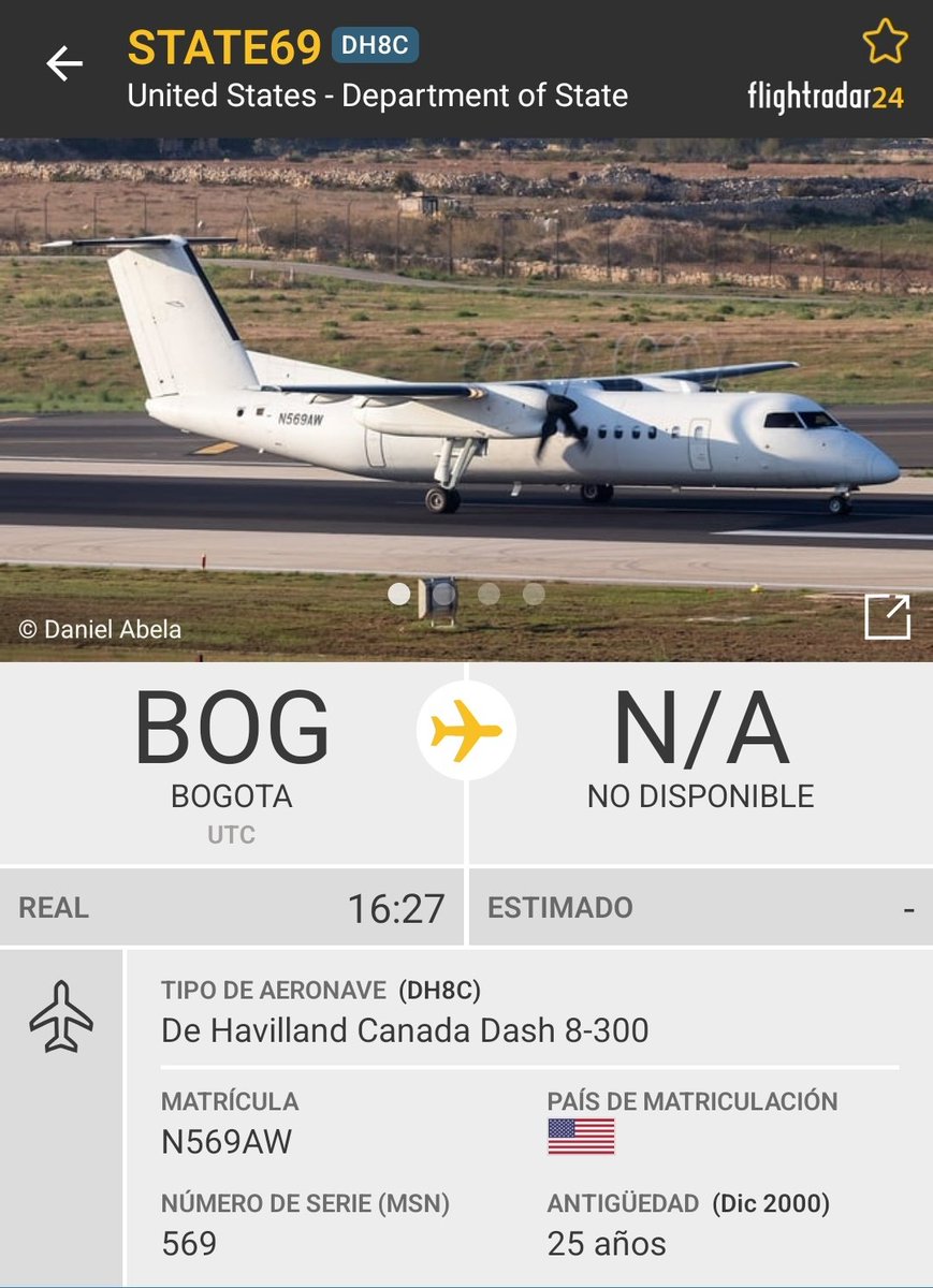 Arr3ch0's tweet image. N569AW del Departamento de Estado 🇺🇲 STATE69 procedente de Bogotá, muy probablemente con Laura F. Dogu, Chargé d'Affaires de la Embajada de Estados Unidos en Caracas, a bordo.