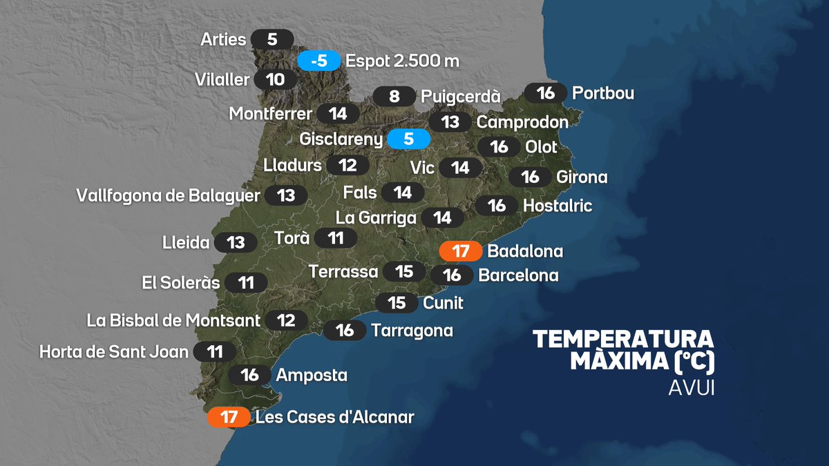3CatInfoelTemps's tweet image. Mapa de temperatura màxima, precipitació d'avui i balanç de la precipitació mensual. Ha estat un #gener2026 excepcionalment plujós. I desembre també també vàrem tenir molta pluja.

Més dades del temps actual a "Quin temps fa ara?" a #ElTemps3Cat ccma.cat/el-temps/quin-…