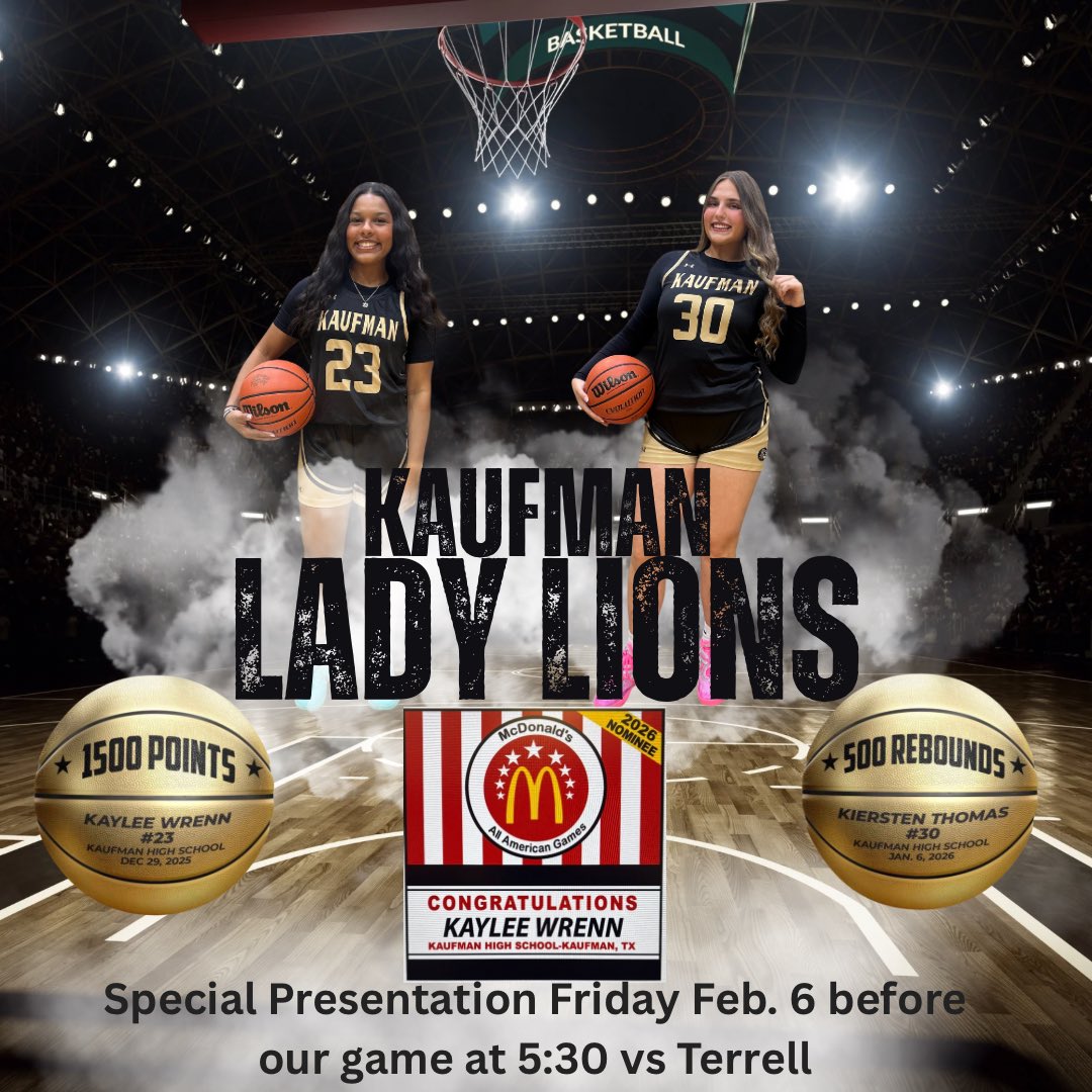 Next Friday Feb 6th make sure you’re here before the start of the game for 2 special presentations for Seniors Kaylee Wrenn and Kiersten Thomas. Come share in their hard earned accomplishments of their Lady Lion basketball careers.