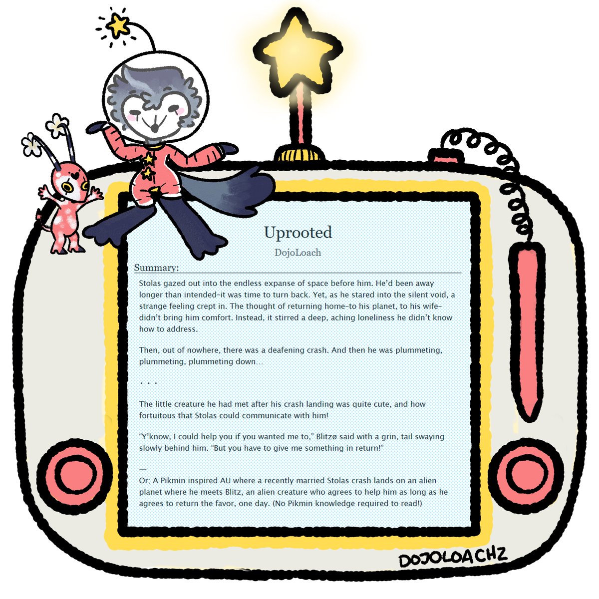 For #helluvaminibang2025 I got to work with <a href="/Moth5577/">M</a> and <a href="/yamastard/">yama 🔪</a> to write something very near and dear to my heart... a Pikmin AU!

No knowledge of the game is required, I promise. It's Stolitz, and they're cute.

archiveofourown.org/works/78622461…

<a href="/helluvaminibang/">Helluva Mini Bang</a>