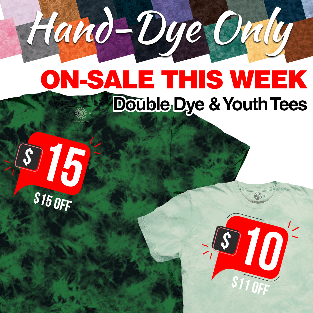MountainArtwear's tweet image. ON-SALE THIS WEEK Hand-Dye Only Tees themountain.com/dye-only/?sort… Adult Short $10 &amp;amp; Long Sleeve $20, Youth $10 &amp;amp; Double Dye $15 Shop Now #MountainArtwear #tshirts #dyes #youth #longsleeve