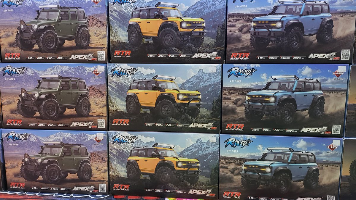 New Product❗️

Check out these  1:16 scale crawlers we got in stock!

These Amazing™️ cars come RTR and feature 4x4 drive and an IPX4 waterproof rating!

Available in Bronco and Jeep styles!