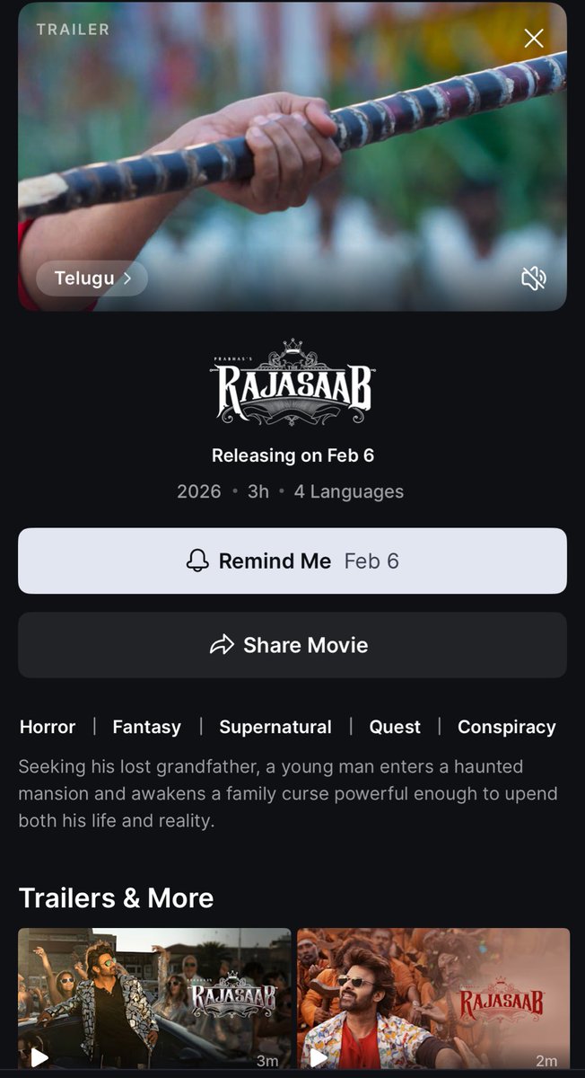 #rajasaaab <a href="/DirectorMaruthi/">Director Maruthi</a> streaming From Feb 6 <a href="/JioHotstar/">JioHotstar</a> #streamingNOW #OTT #PrabhasDarling #Prabhas𓃵