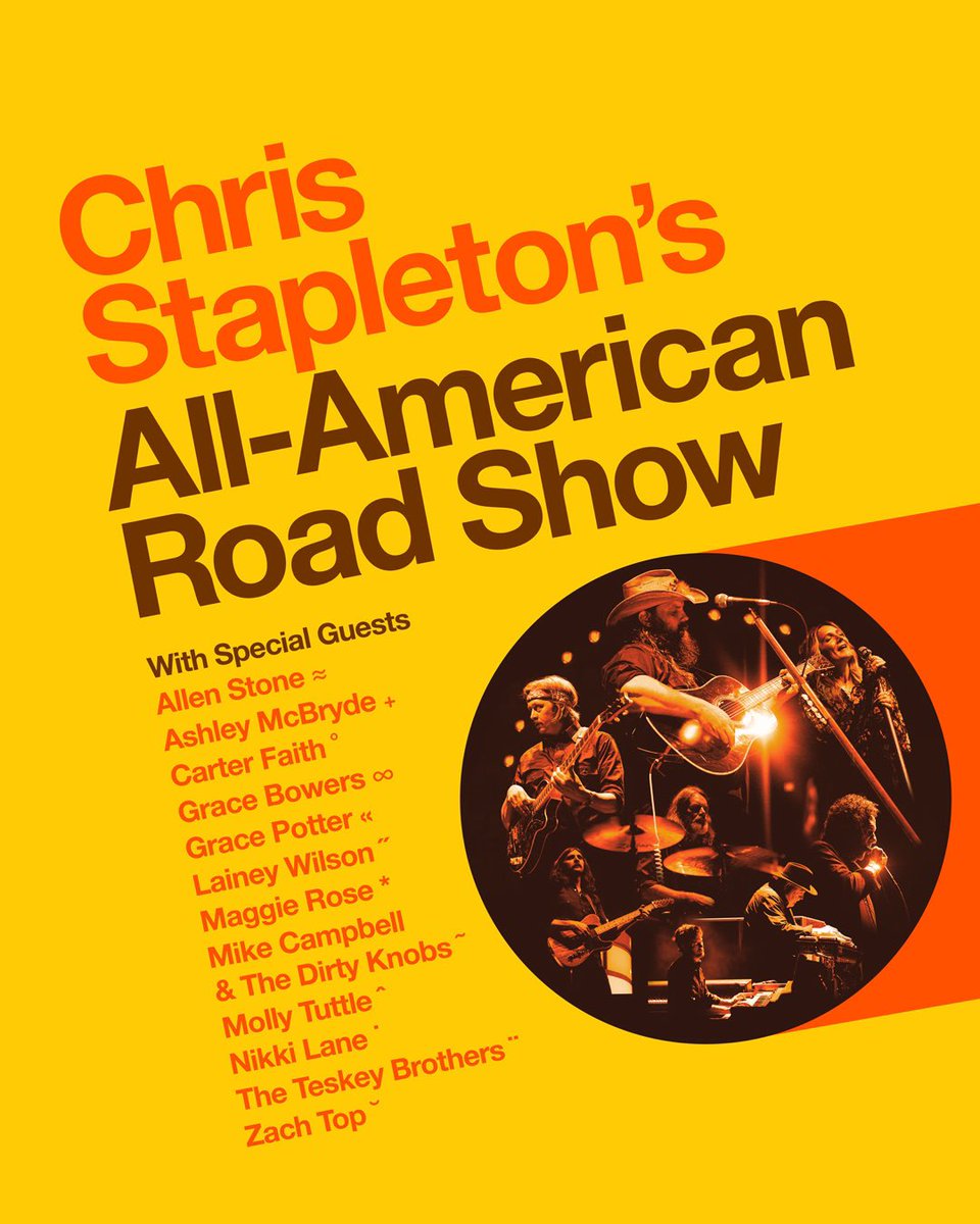 mcsuperstyle's tweet image. ON SALE TODAY: New 2026 All-American Road Show dates. Tickets, VIP, and travel packages available at 10am local time. 

August 15 - Boston, MA
August 29 - Philadelphia, PA
September 1 - Toronto, ON
October 10 - Kansas City, MO

ticketmaster.com/chris-stapleto…
#AllAmericanRoadShow