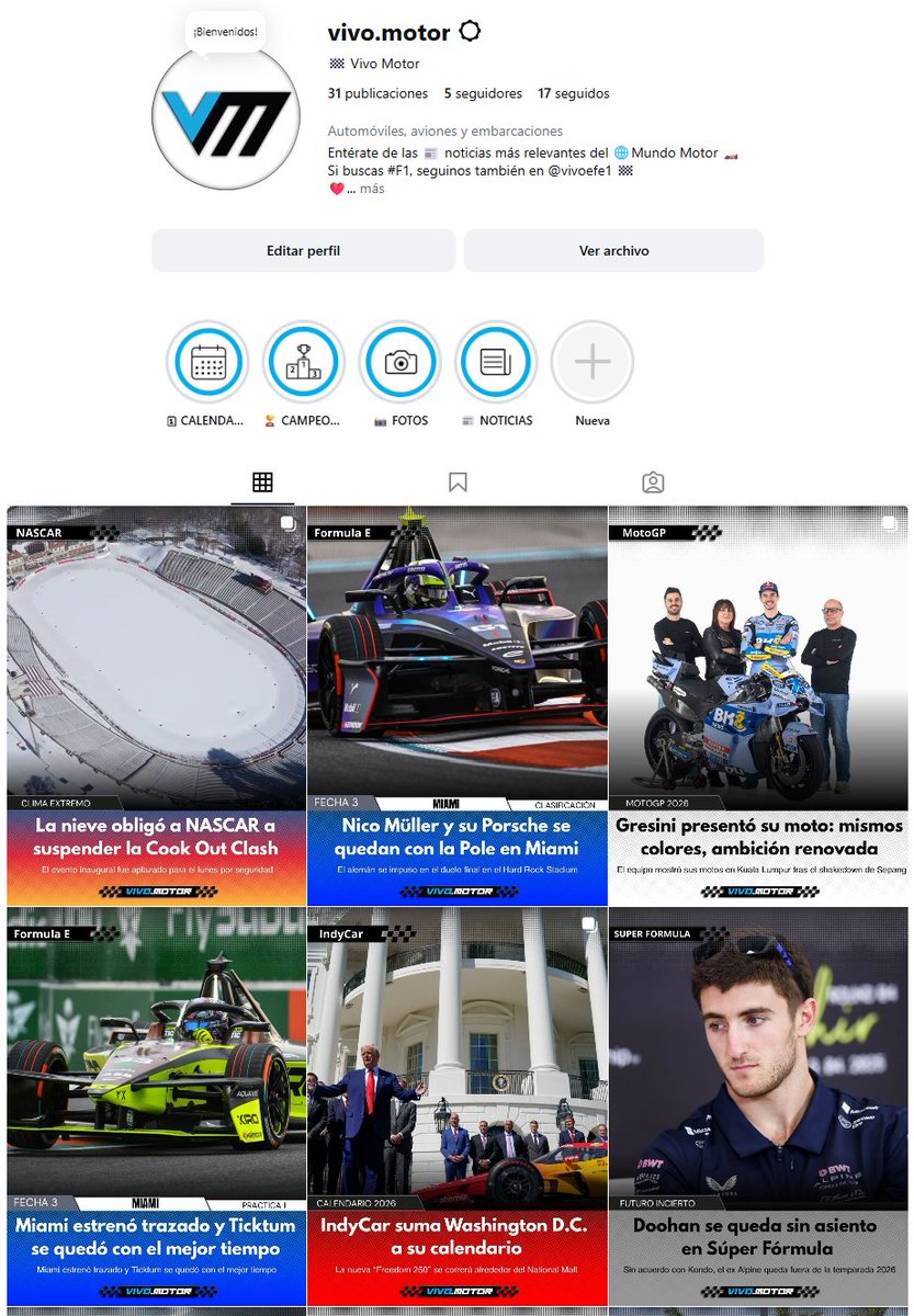 Nace 🏎️ #VivoMotor  una nueva propuesta de 🏁 Vivo F1 

Un espacio para enterarte de lo que pasa en las categorías mas relevantes, las últimas noticias y las historias que hacen vibrar al deporte motor 🚥

Los invitamos a sumarse y acompañarnos en este nuevo proyecto.

👉
