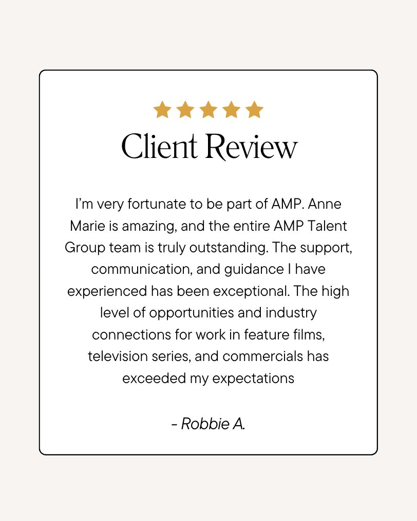 Ending this week with a client review. There's nothing we love to see more than a happy and successful client experience. Thank you, Robbie! 💛
.
.
.
.
.
#talentreview #talentagency #toronto #newyork #amptalentgroup #amptalent #actorslife #castingcall #actorsagency