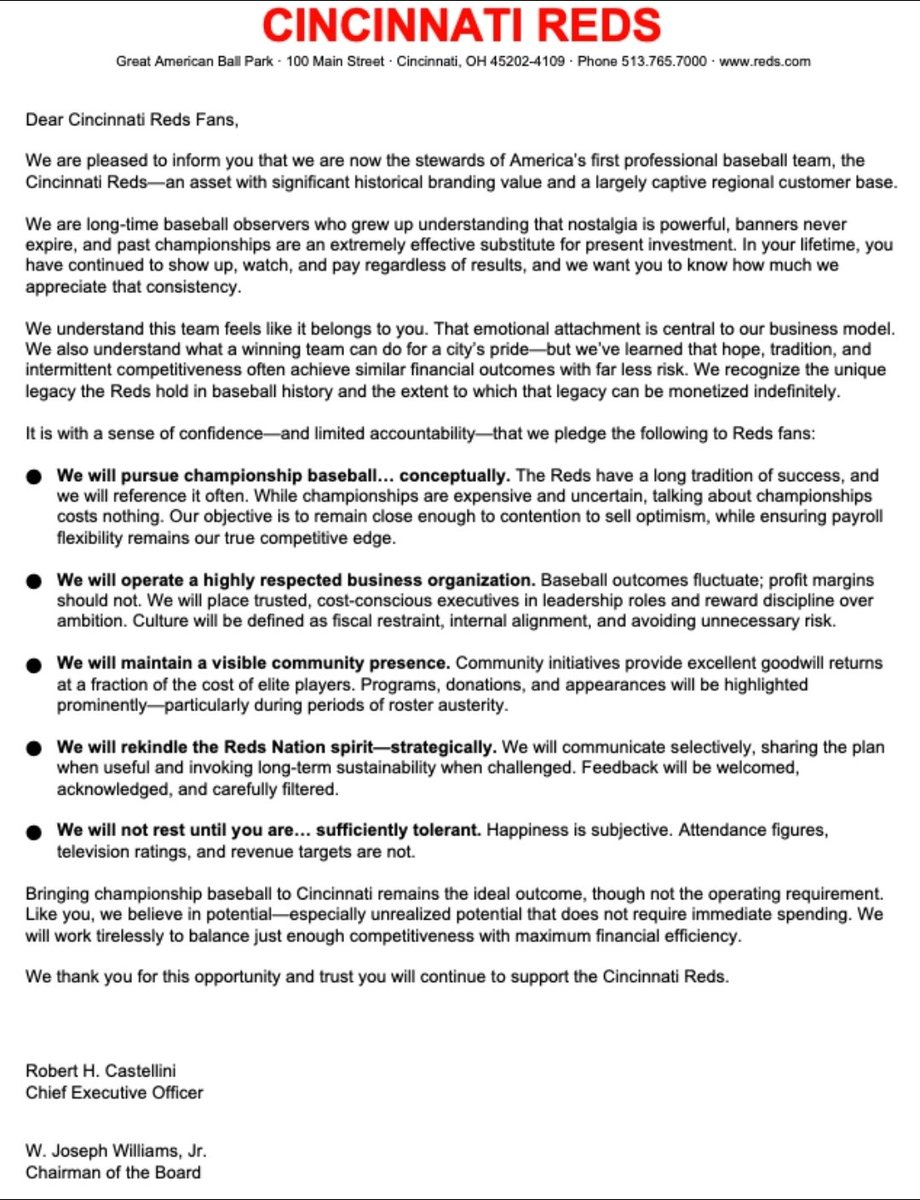 Dear <a href="/Reds/">Cincinnati Reds</a>...