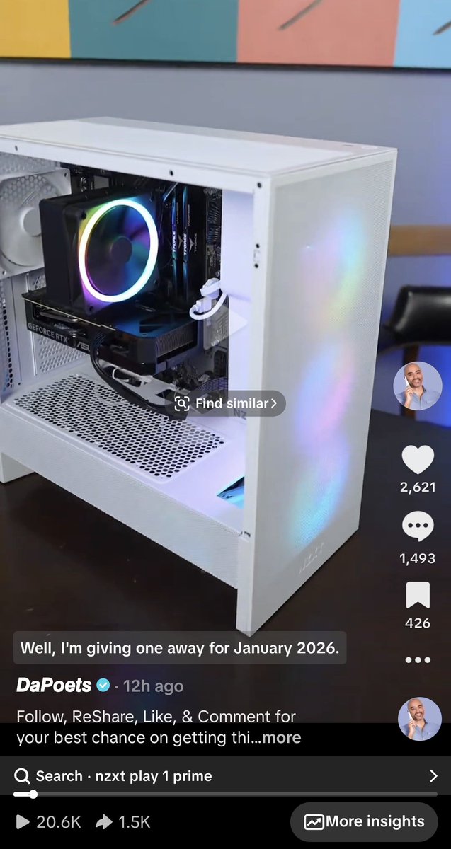 DaPoets's tweet photo. Wow, more video Reshares than comments, I think that's a 1st! 
Last few hours of the January 2026 PC Giveaway!
@NZXT Player One Prime Pre-built Gaming PC 🎉 https://t.co/SigRXoNIti
