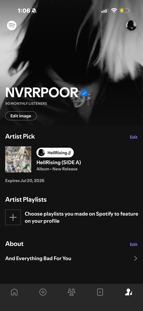 nvrrpoor's tweet image. DAY 10 POSTING MY SPOTIFY STATS UNTIL IM SIGNED TO A MAJOR LABEL. 7 STREAMS YESTERDAY THANK YOU AND THANK YOU FOR 90 MONTHLY LISTENERS LETS KEEP GOING