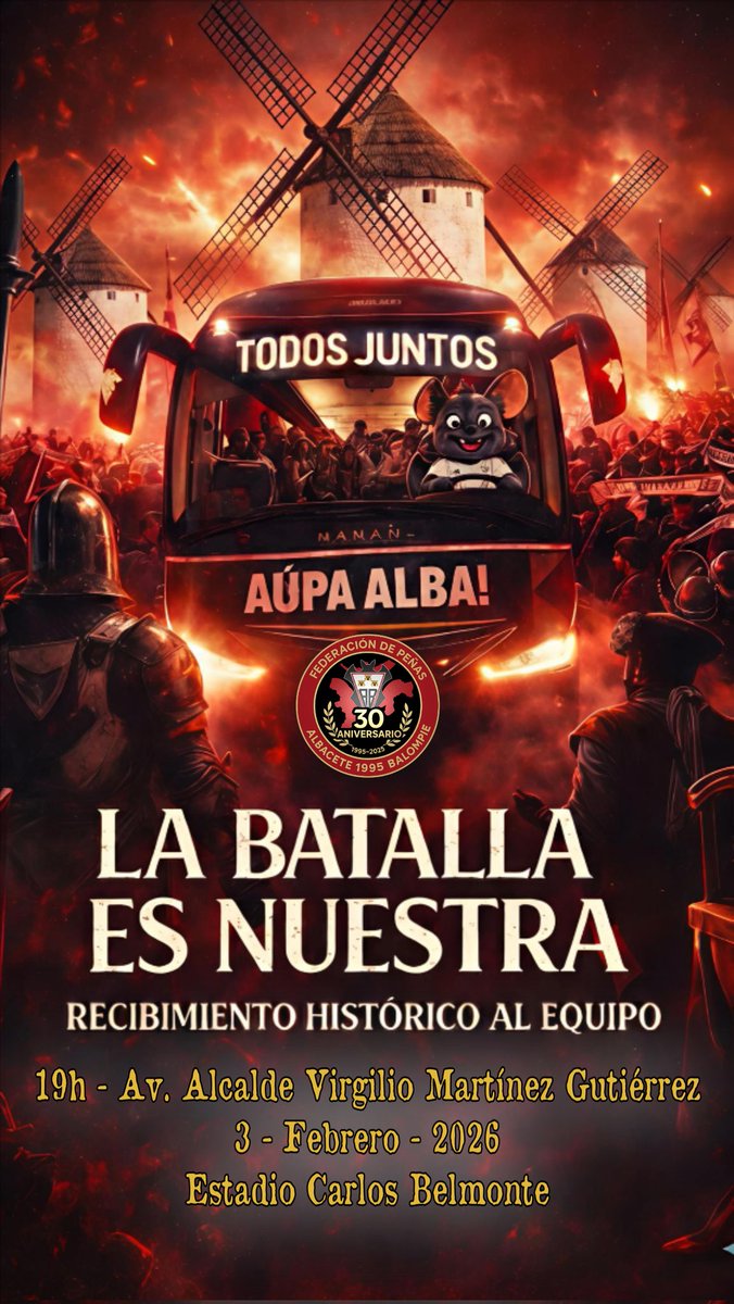 ALBACETISTA!!!!
El martes empezamos metiendo el primer gol!!

Recibimiento al equipo!!

Donde siempre, como siempre, haciendo historia!!
<a href="/AlbaceteBPSAD/">Albacete Balompié 🤍</a>  el martes esperamos con banderas y bufandas en la entrada al Belmonte, TODOS JUNTOS!