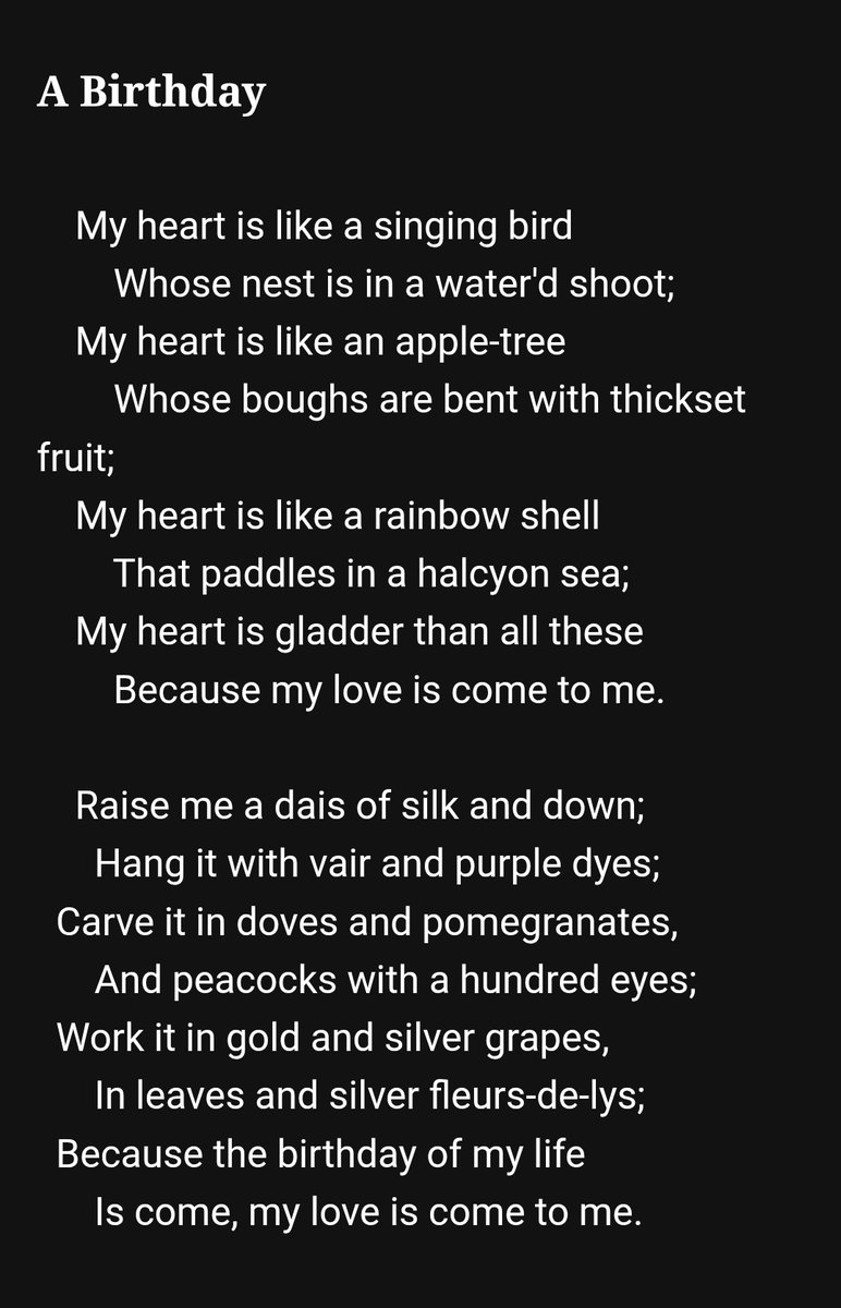 PoetBaran's tweet photo. بنشوةٍ تفيض بهجةً، تعيد كريستينا روزيتي صياغة مفهوم (الميلاد) في قصيدتها؛ فالحياة لم تدبّ في روحها إلا حين استيقظ قلبها على قرع طبول الحب. https://t.co/XBMAt1enAV