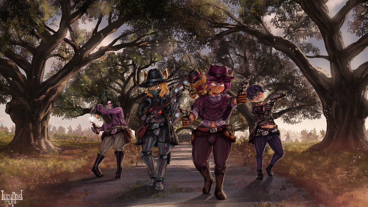 Outlaws for life!!
A very special drawing to <a href="/MechaVT/">Mecha</a> <a href="/federicodonqui/">Fede.Donqui (Closed commissions)</a> <a href="/Ollieeatsbrains/">Ollie 🧟‍♀️</a> and the lil Mussy for joining my gang in RDR2 and helping me with some robberies and bounties 🤭 thank you cowboys! 🤠we're not done yet, we need more MONEY!! 😤