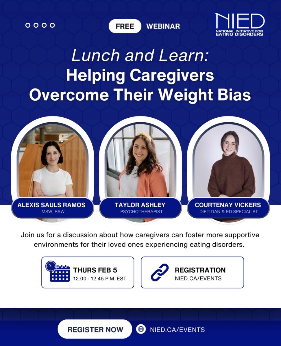 There’s lots happening at NIED! If you’re a caregiver of someone with an eating disorder, we are here for you. 

Check out our upcoming events and support groups and register at NIED.ca/events 🩵