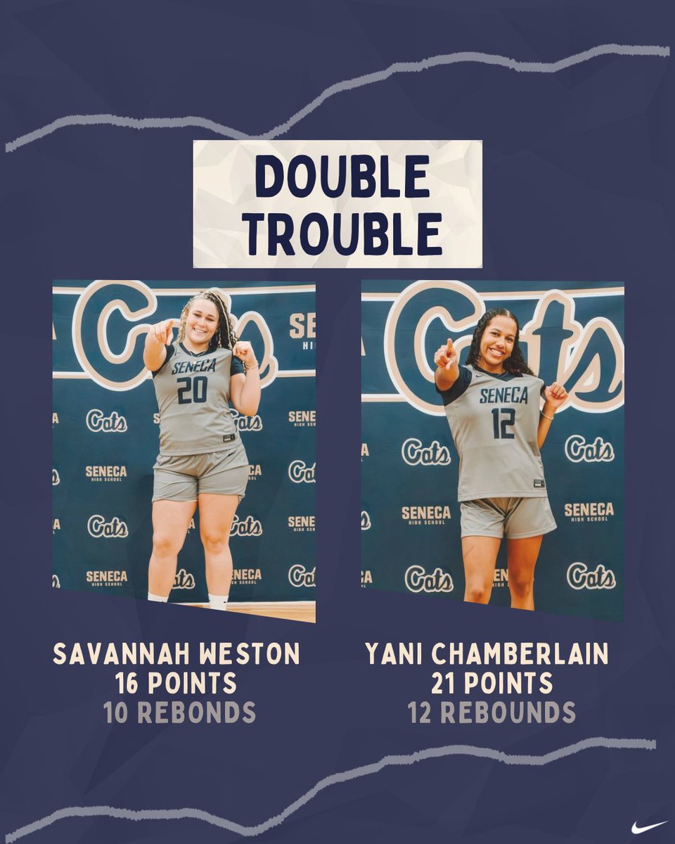 seneca_wbb's tweet photo. We had some pretty note worthy stats last night in the win vs Greer! Yani and Vannah BOTH had double doubles and Nyce had 16 assists. Keep working, Cats! #ClimbTheLadder #SenecavsEverybody https://t.co/Mk3B3lADGM