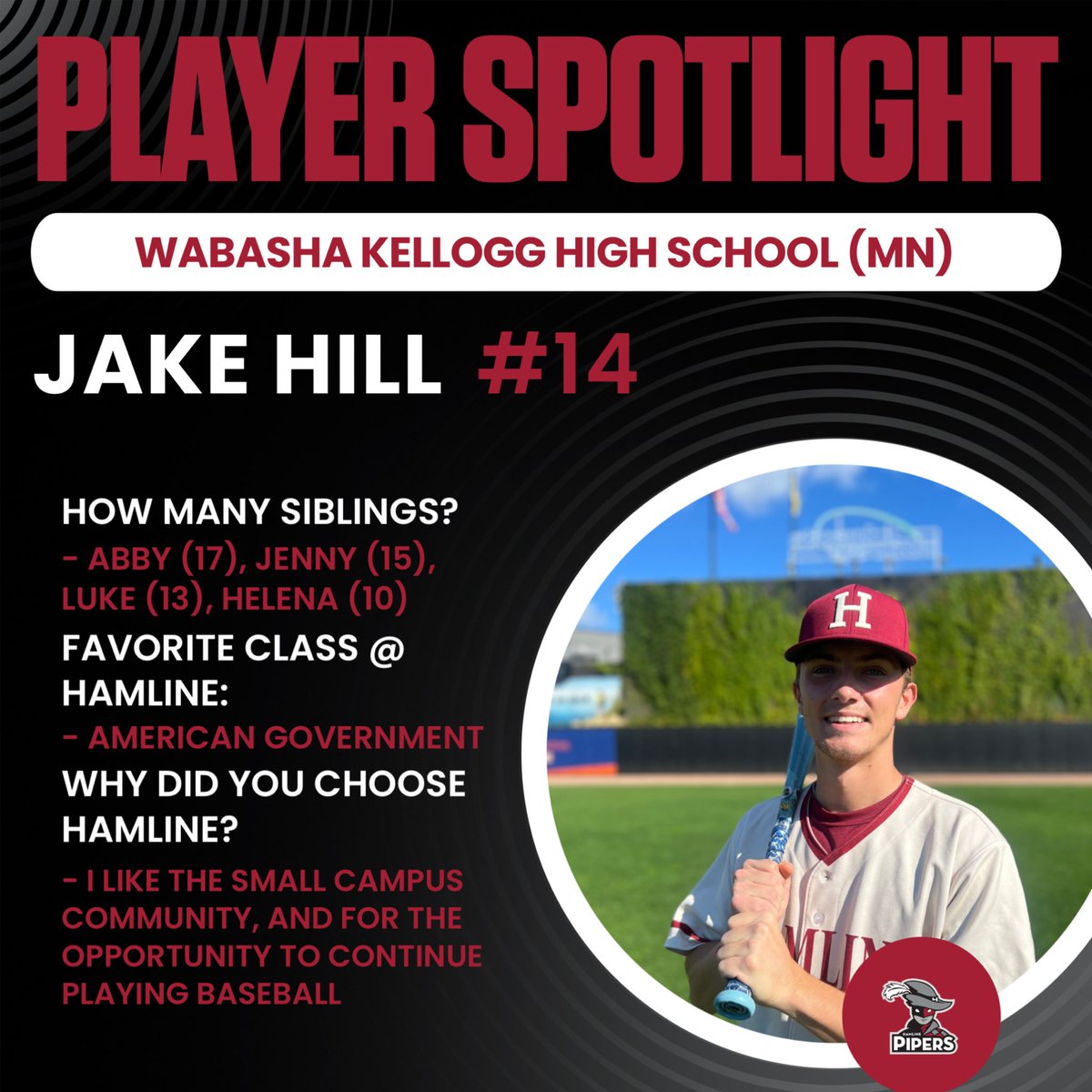 PiperBaseball's tweet photo. 1️⃣4️⃣ DAYS Until Game Day
Swipe to learn more about 2029 Grad, Jake Hill! (#14)
📍 Wabasha, Minnesota
#GoPipers #CountdownToGameDay https://t.co/ccUu0CiTgs