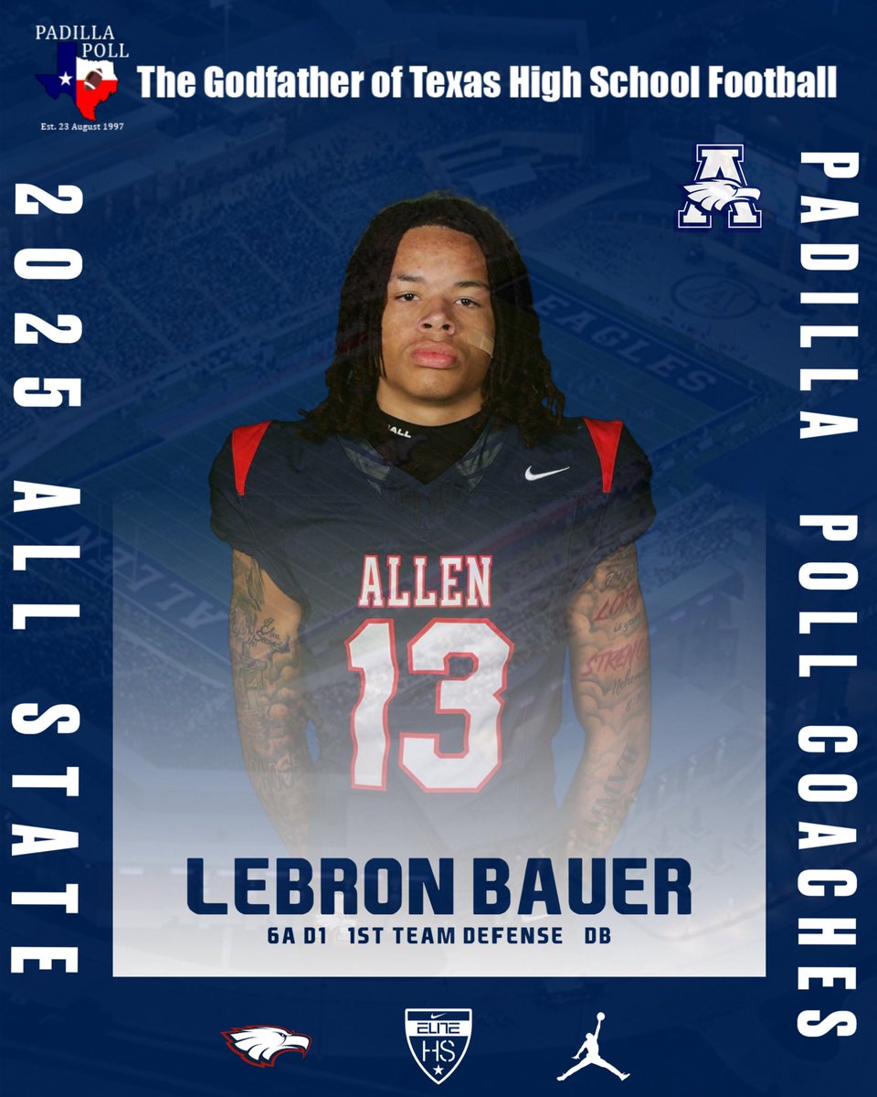 Congratulations to the following for earning the 2025 All-State  <a href="/padillapoll/">Carl Padilla</a> 1st team offense &amp; defense! 🅰️🆙🦅

<a href="/caleb_jet/">Caleb "The Jet" Smith</a> 
<a href="/wafer2026/">Japrei Wafer</a> 
<a href="/bauer_lebron/">LeBron Bauer</a> 

#BTB | #RecruitTheA | <a href="/usnikefootball/">Nike Football</a>