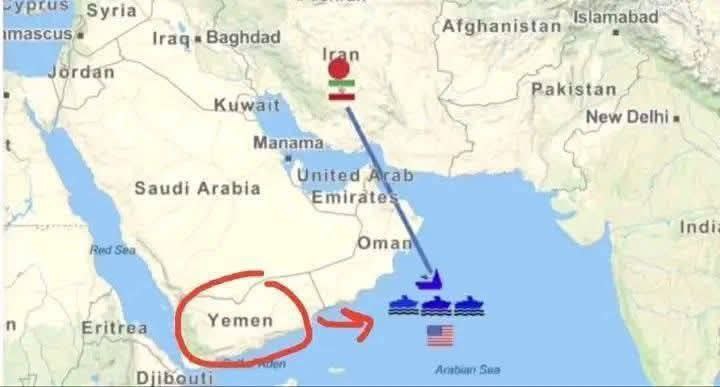 American ships are now hidden behind the mountains of Oman to make it difficult for Iran to attack them.

They Forget Yemen Is Very Close😂