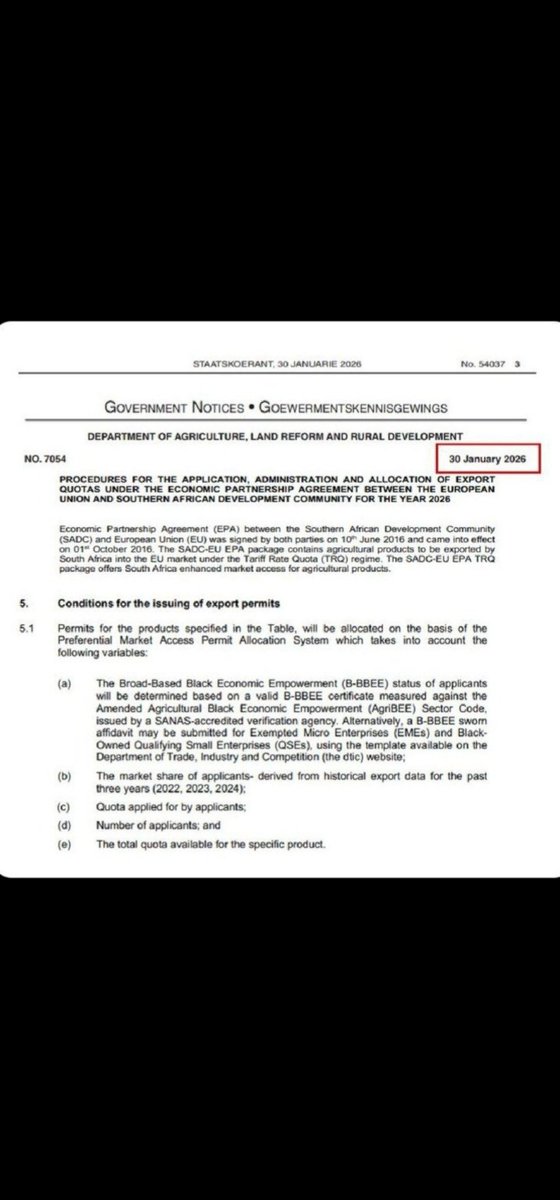 In South Africa some people just arent black enough to access exports markets.

Quota permits will be issued based on BBBEE, South Africas most controversial race law that keeps it's GDP stagnant and a select few enriched, while the farmers are subjected to its will.

Economic