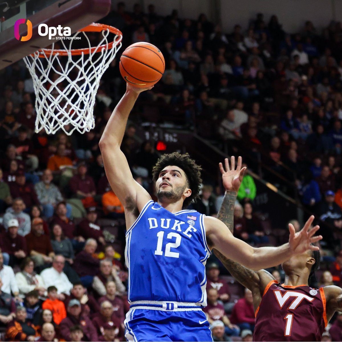 OptaSTATS's tweet image. Including today, Cameron Boozer has recorded at least 14 points, five rebounds and two assists in all 21 of his collegiate games. 

That's tied for the longest such streak by any player (men's or women's) at any point in a DI career this century with WCU's Vonterius Woolbright.