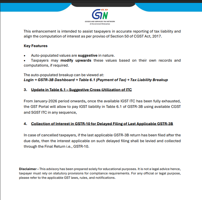 🚨GSTN Advisory – GSTR3B Enhancements Summary (Jan 3B-2026 onwards) 🔹 ...