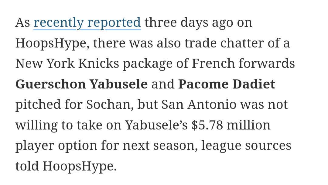 Knicks offered the Spurs Yabusele, Dadiet for Jeremy Sochan but Spurs declined bc of Yabusele's contract #nba #porvida #gospursgo ( via Hoopshype)