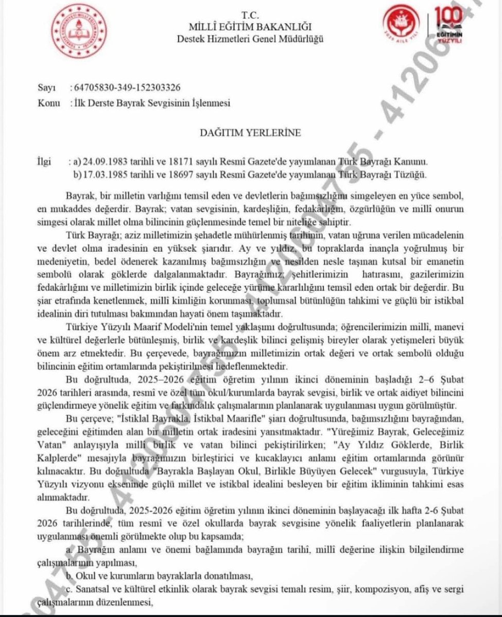 🇹🇷Bayrak, istiklaldir.
🇹🇷Bayrak, istikbaldir.
🇹🇷Bayrak, vatandır.
🇹🇷2025-2026 Eğitim Öğretim Yılının ikinci Döneminin, “Bayrak Sevgisi” Temasıyla başlatılması kararından ötürü <a href="/tcmeb/">Millî Eğitim Bakanlığı</a> ‘mıza teşekkür ediyoruz.
🇹🇷🇹🇷🇹🇷🇹🇷🇹🇷🇹🇷🇹🇷🇹🇷🇹🇷