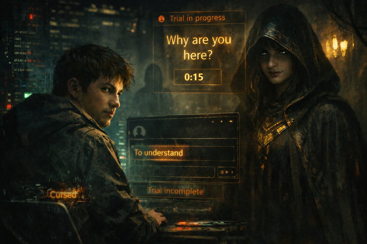 web3_attorney's tweet image. Episodic story about
@ritualnet till testnet.  
Title: RITUAL: THE SOVEREIGN VEIL 
Epsidoe Three - The Trial

The server locked itself, channels vanishes, user lists froze, only one message remaine pinned... "Trial in Progress..."

Nyra DM’d me: “Whatever it asks, don’t answer…