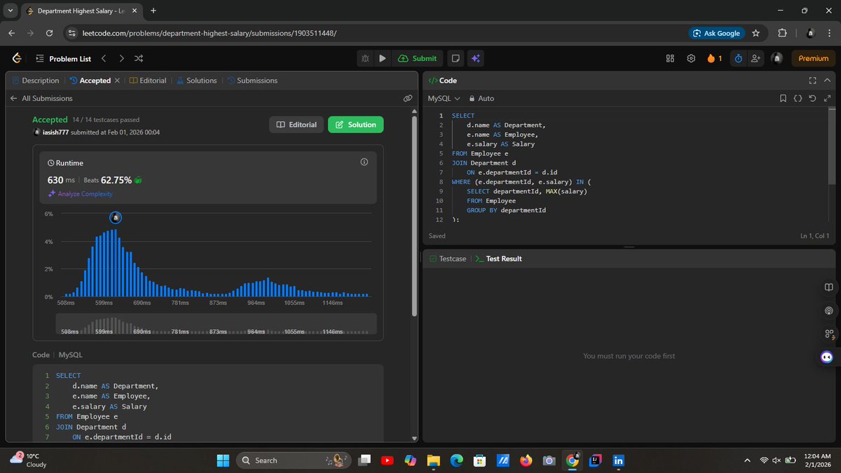 iasish77's tweet photo. Day 34 of 180 ✅
Solved LC240, LC744 &amp; LC184 today. Good mix of search, edge cases &amp; logic.
#LeetCode #DSA #Consistency #CodingJourney https://t.co/MqCyOFQqTB
