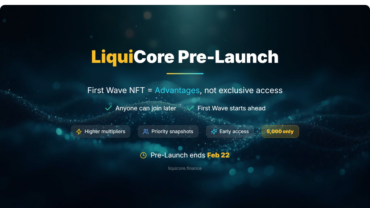 LiquiCore Pre-Launch — Important Clarification

LiquiCore is currently in Pre-Launch.

The First Wave NFT is for early supporters.
It provides advantages, not exclusive access.
✔ Anyone can join LiquiCore later
✔ No one is locked out
✔ First Wave holders simply start ahead